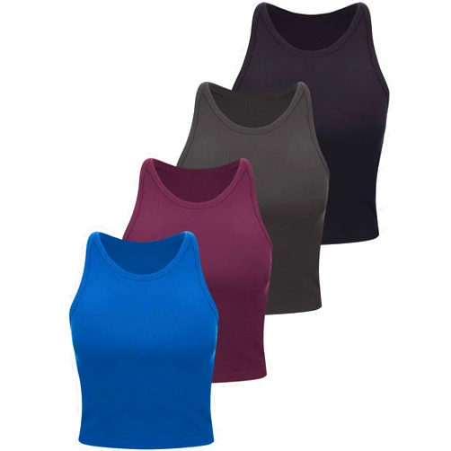 SATINIOR 4 Pieces Basic Crop Tank Tops Women Racerback Crop Tops Cotton Sport Crop Tops for Girls Lady Daily Wearing