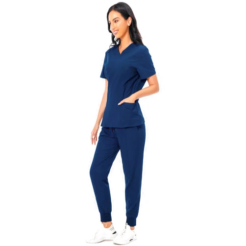 PuriPure Scrub Set for Women Classic V-neck Scrub Top & Jogger Scrub Pants Athletic Nurse Scrub Set with 7 Pockets 4-way