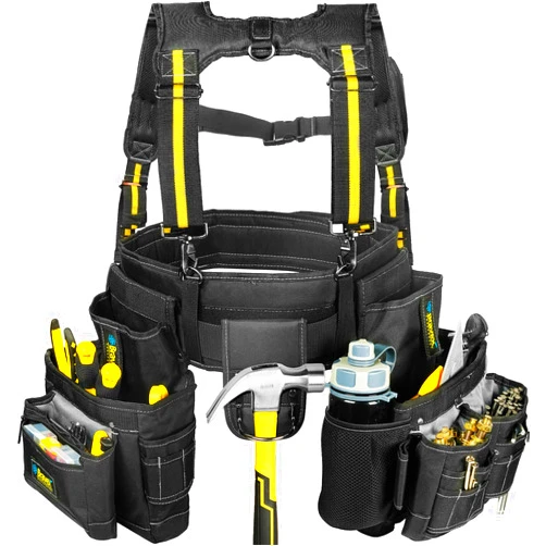 Voltstorm Bravex Tool Belt Suspenders, Tool Vest Pro Ultra 20 Bags Y-Style Toolbelt 5 Combo Apron Tool Pouch For Framers Carpenter Electrician 1200D Ballistic Nylon