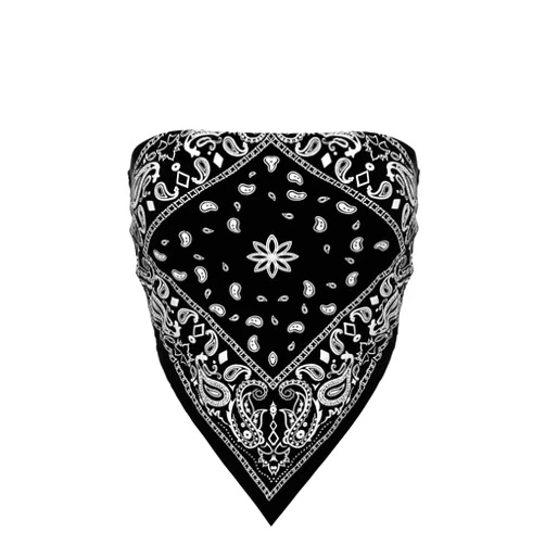 Design by Olivia Women's Sexy Paisley Print/Solid Bandana Tube Crop Top Shirt- Made in USA