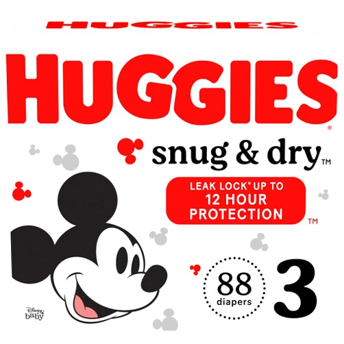 Huggies Size 3 Diapers, Snug & Dry Baby Diapers, Size 3 (16-28 lbs), 88 Count