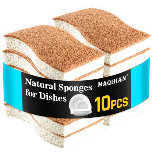 MAQIHAN 10PCS Natural Sponges for Dishes - Biodegradable Sponges Kitchen Eco Friendly Dish Sponge Non-Scratch Sponges for Cleaning Kitchen