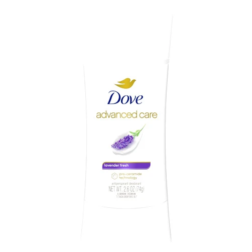 Dove Advanced Care Antiperspirant Deodorant Stick Lavender Fresh for helping your skin barrier repair after shaving 72 hour odor control and all day sweat protection for soft underarms 2.6 oz