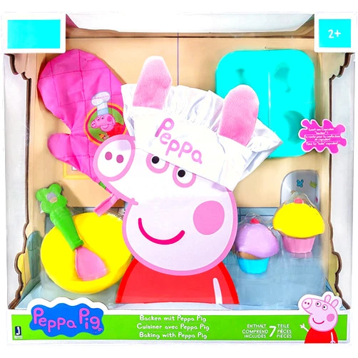 Peppa Pig Baking with Peppa Roleplay Set, 7 Pieces - Includes Chef's Hat, Oven Mitt, Cupcake/Muffin Tray, Cupcakes, Spoon & Bowl - Cook with Peppa! - Toy Gift for Kids - Ages 2+