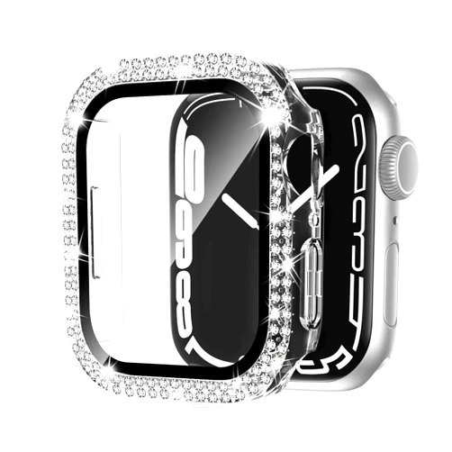 Adepoy Compatible for Apple Watch Case 38mm Series 3/2/1 with Tempered Glass Screen Protector, Double Bling Case Crystal Diamonds Rhinestone Bumper Overall Hard PC Slim Protective Cover for iWatch 38