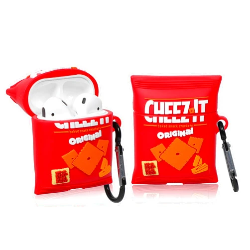 Besoar for Airpod 1&2 Case, 3D Cute Silicone Cartoon Kawaii Cool Air pods Cover, Funny Fun Fashion Unique Trendy Food Design for Girls Women Boys Men Teen Soft Cases for Airpods 2/1 (Red Biscuit)