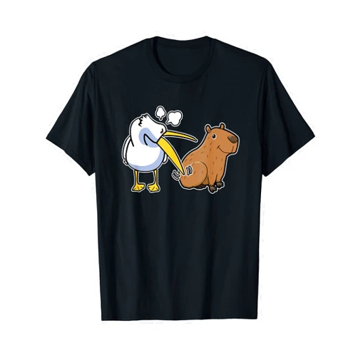 VISIT Crazy Capybara Pelican Tries to Eat Capybara Funny Kawaii Meme T-Shirt