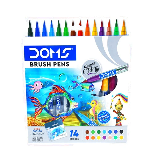 DOMS Non-Toxic Brush Pen in Cardboard Box (14 Assorted Shades x 1 Set)