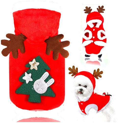MAMOWEAR Pet Dog Christmas Costume, Pet Santa Claus Reindeer Cosplay Dress Coat Hoodie, Puppy Cat Winter Warm Sweater Outfit Clothes, Festive Gifts for Small Dog Kitten Pet Clothing Party