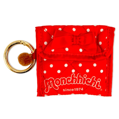 Sonix Quilted Earbud Pouch | Premium Cotton Bag Charm for AirPods, Keychain Storage Case Cover with Carabiner Ring | Red Monchhichi