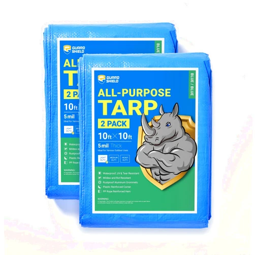 GUARD SHIELD Blue Tarp Waterproof Multi Purpose Outdoor Poly Tarp Cover 10x10 Feet Lightweight 5mil (2-Pack)