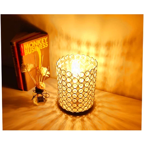 Floodoor Crystal Lamp, FLoodoor Silver Lampshade K9 Crystal Table Lamp, Modern Style Decorative Bedside Table Lamp, Suitable for Bedroom, Bedside, Living Room, Bookcase (with Plug)