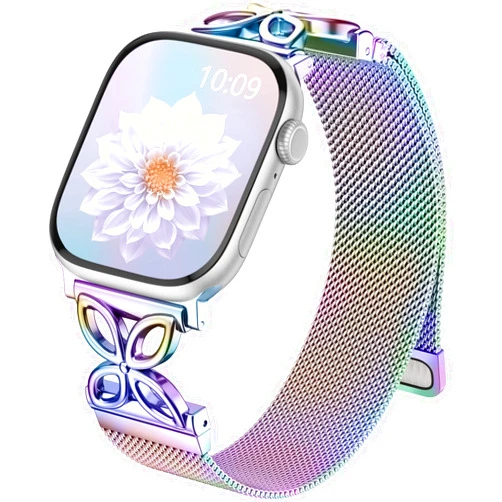 Getino Mesh Loop Compatible with Apple Watch Bands for Women 40mm 41mm 42mm 44mm 45mm 46mm 49mm 38mm Series 10 9 8 7 6 5 4 3 2 1 SE, Metal Stainless Steel Magnetic Strap for iWatch Bands