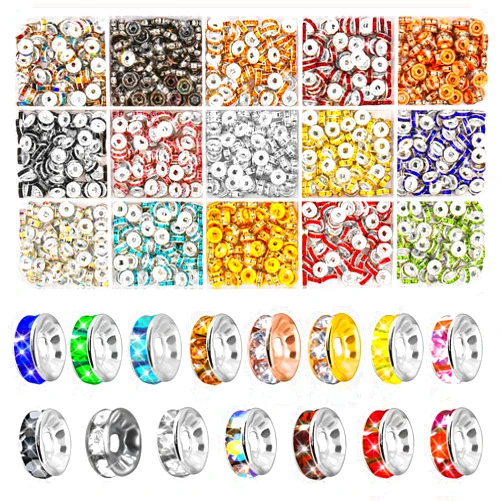 shynek 1200 Pieces Rondelle Spacer Beads for Jewelry Making, 6mm Rhinestone Spacer Beads Crystal Bead Spacers for Bracelets, Focal Beads for Pen, 15 Colors
