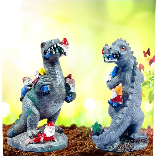 Wetufin 2pcs Funny Gnome Creative Dinosaur Garden Statues Decoration 5.9 inch High Sculpture Christmas Decorations for Indoor Yard Patio Lawn Figurines Landscape Decor