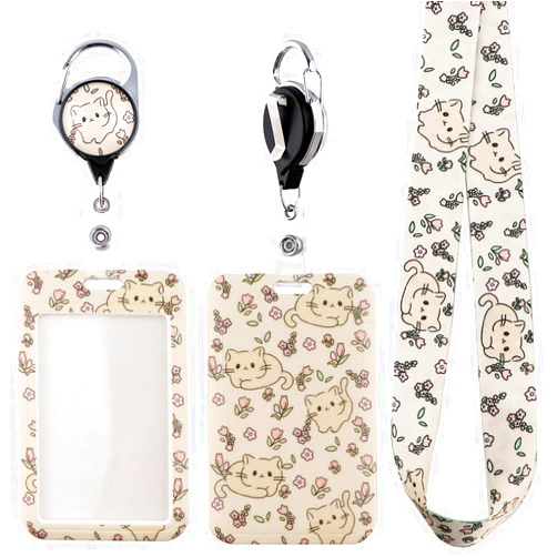Juanooo Teachers ID Lanyard Badge Holder & Retractable Badge Reel Clip Cute Cats & Floral Keychain Lanyard for Women Girls Kids for ID Badges & Keys Aesthetic Preppy School ID Reel Lanyard