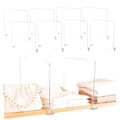 Sclvdi Acrylic Shelf Dividers,8 Pcs Closets Shelf Organizer for Clothing Handbags Books in Pantry, Bedroom and Kitchen, Upgrade Higher Version Clear Closet Separator Wood Shelves Organize（11.1x 11.2