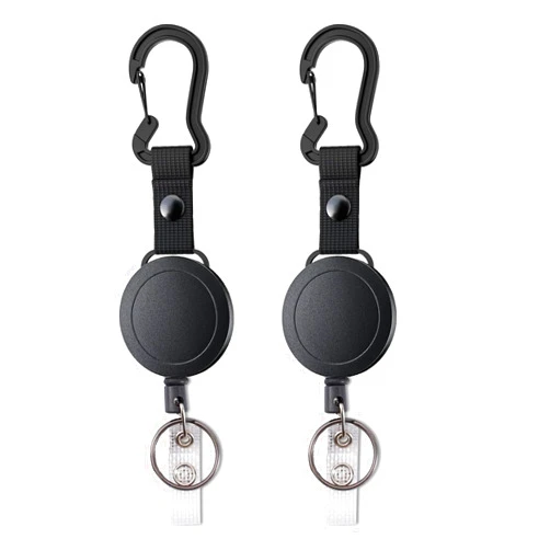 HUYANDOO Heavy Duty Retractable Badge Reel, Keychain Multitool Carabiner Badge Holder, Keychain Clip Holder for Camping/Hiking/Climbing/Fishing (S-Black 2PCS)