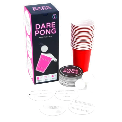 Prezey Dare Pong - Drinking Game for Adults, Bachelorette Party Games, Adult Party Games - Full Beer Pong Set and 50 Coasters with Dares - Perfect for Couples Card Game, 21st Birthday Gifts for Her