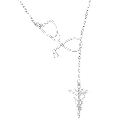 MANZHEN Medicine Stethoscope Caduceus Lariat Necklace for Doctor Nurse