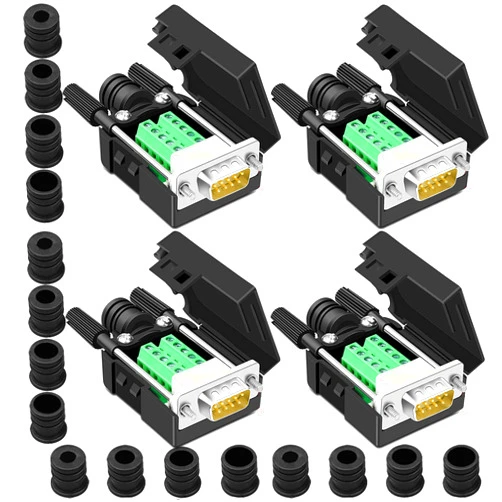 ANMBEST 4PCS DB9 Male Breakout Connector,DB9 Solderless RS232 D-SUB Serial to 9-pin Port Terminal Adapter Connector Breakout Board with Case Long Bolts Tail Pipe