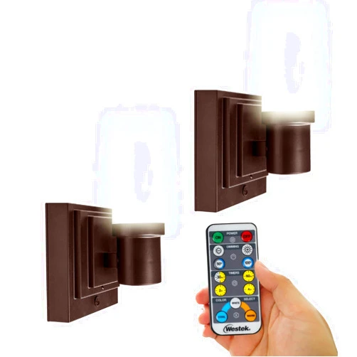 Westek Battery Operated Wall Sconce with Remote, 2 Pack – Plastic Wireless Battery Wall Light, Easy No Wire Install – 160 Lumens, 4 Hour Auto Shut-Off Battery Wall Sconce – Satin Bronze Finish