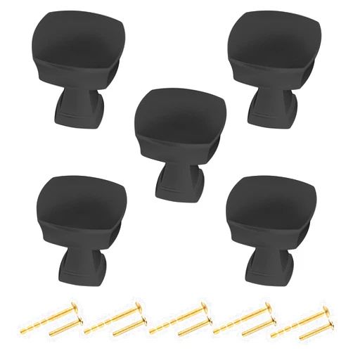 BIGLUFU 1.2 inch Kitchen Cabinet Knobs, 5 Pack Matte Black Dresser Knobs, Solid Square Drawer Knobs Cabinet Hardware for Cupboard Closet Drawer Pulls
