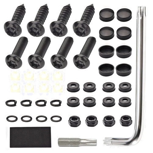 AccEncyc Black Anti Theft License Plate Screw Kit Tamper Proof License Screws Car License Plate Bolts 304 Stainless Steel Plate Mounting Hardware - 1/4’’ Screws with Chrome Screw Caps