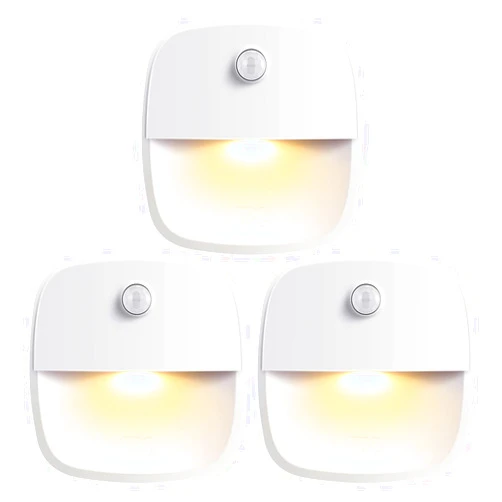 AMIR Upgraded Motion Sensor Light Indoor, Stair Lights Battery Operated, Cordless Stick-On LED Night Light for Closet, Hallway, Bathroom, Kitchen, Cabinet, Energy Efficient (Warm White - Pack of 3)