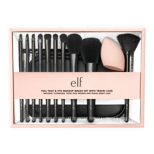 e.l.f. Full Face & Eye Makeup Brush Set with Travel Case, 11 Face & Eye Brushes For Creating A Full Face Makeup Look, Vegan & Cruelty-Free