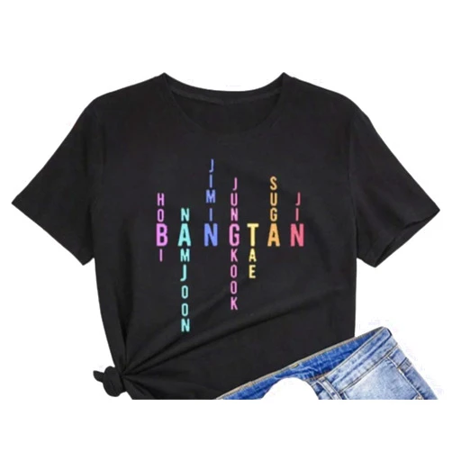 Generic Tshirts for Bangtan Boys Women Sleeve Member Name Letter Printed T-Shirt Merchandise for Korean POP Merch