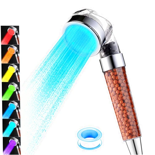 Vacto LED Handheld Shower Head Set with Filtration, Automatic 7-color Changing Shower Head Kit, Water Saving Showerheads with Filtration Beads, High Pressure Handheld Shower Head (No Hose and Bracket)