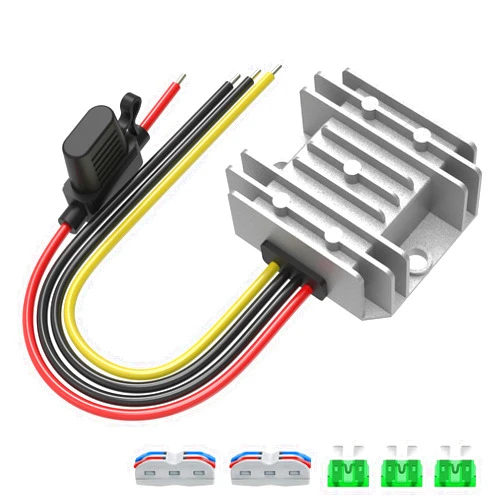 Kzreect 12V 10A 120W Step Down Converter, DC 17-65V to DC 12V Voltage Reducer, Voltage Regulator Transformer with Fuses Holder, Wire Terminals for Golf Cart Club Car Truck Vehicle, 16AWG Wire