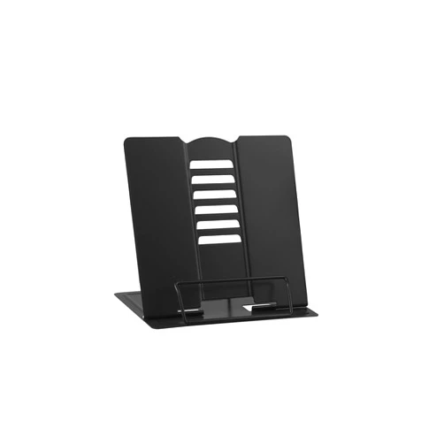 MSDADA Small Desk Book Stand Metal Reading Rest Book Holder Adjustable Cookbook Documents Holder Portable Sturdy Bookstands for Recipes Textbooks Tablet Music Books(Black)