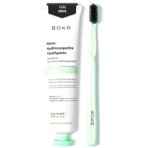 Boka Fluoride Free Toothpaste - Nano Hydroxyapatite - Ela Mint 4oz and Classic Manual Toothbrush, Mint