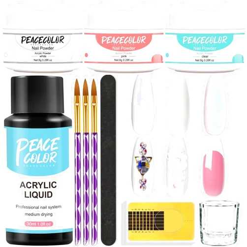 PEACECOLOR Acrylic Nail Kit for Beginners with Everything Nail Kit Acrylic Set Professional Acrylic Powders and Liquid Monomer Set Acrylic Nail Brush Forms File Easy to Use DIY Home Salon Gifts