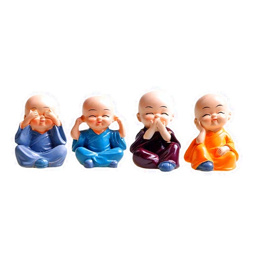ZHOUQZSF 4PCS Cute Kung Fu Monk Statue Miniature Buddha Figurine Wise Figure Baby Little Monk Sculpture Collectibles Crafts Arts Zen Ornaments Wall Shelf Desktop Garden Home Office Car Decoration Gift (A)