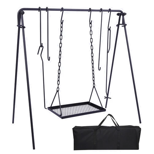 REDCAMP Campfire Swing Grill Stand, Portable Hanging Cooking Grill Rack with Dutch Oven Lid Lifter & Hooks for Outdoor BBQ Picnic Cookware Party