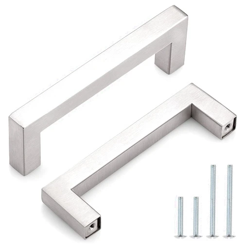 Probrico (5 Pack) 4 Inch Modern Square Cabinet Handles Pulls Stainless Steel,T Bar Satin Nickel Handle Pull for Drawer Dresser Closet Door Cupboard Wardrobe Bathroom Kitchen Furniture Hardware