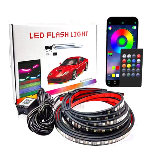 SANCYN Car Led Lights Waterproof Truck Bbed Light Strip Car Underglow Lights Interior Running Board Lights for Trucks Led Tailgate Light Bar 60 inch 12V LED Lights (with Remote Control, 120cm*4)