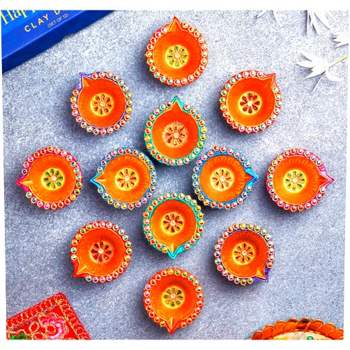 IndoTribe 12Pc Diwali Diyas For Decoration Diwali Decorations For Home Diwali Lights Diwali Decor Diwali Diya Diwali Candle Diwali Gifts For Friends Clay Diya For Diwali Tea Lights Candles Diwali Diya