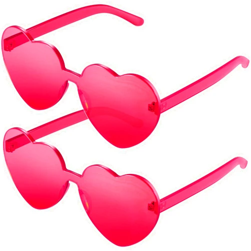 Maxdot 2 Pieces Heart Shape Rimless Sunglasses Transparent Candy Color Frameless Glasses Love Eyewear