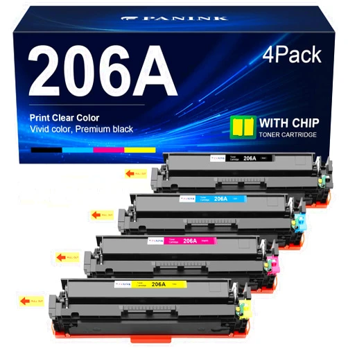 PANINK Compatible 206A Toner Cartridges 4 Pack (with Chip) Replacement for 206A 206X W2110A W2110X Toner Cartridge HP Set for HP Color Pro MFP M283fdw M283cdw Pro M255dw M283 M255 Printer(4 Pack)