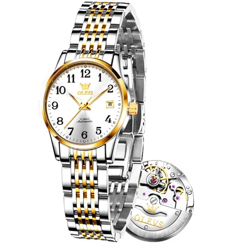 OLEVS Womens Automatic Watch, Premium Small Face Diamond Accented Self Winding Watches for Women, Fashion Waterproof Ladies Dress Watch