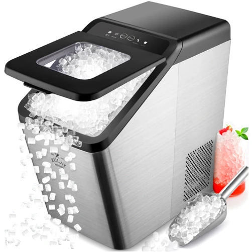 Zulay Kitchen Zulay 3X Size Soft Ice Maker with Water Line Hook Up - Extra Large Storage, 16 Cups of Chewable Ice with No Waiting - Self-Cleaning Pebble Ice Makers - Stainless Steel Sonic Nugget Ice Maker