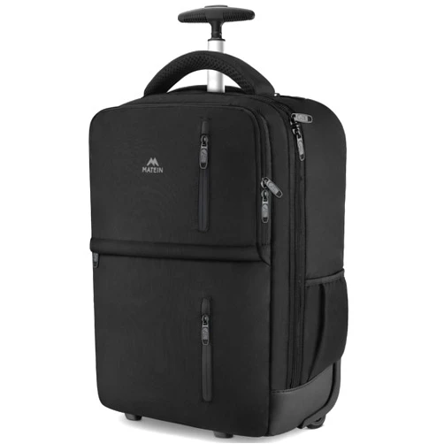 MATEIN Rolling Backpack, 17 Inch Travel Laptop Backpacks with Wheels, Water Resistant Large Roller Carry On Luggage Wheeled Backpack, Trolley Overnight Work Business College Computer Bag, Black