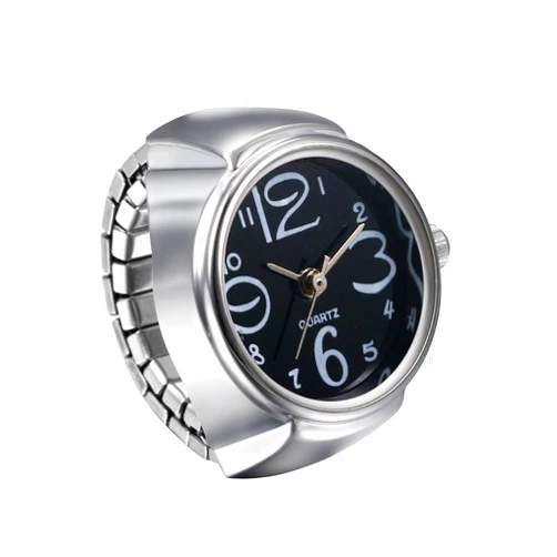 JewelryWe Men Women Finger Watch Creative Elastic Round Quartz Finger Ring Watches for Xmas