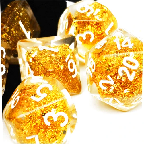 Haxtec Glitter DND Dice Set 7PCS Polyhedral D D Dice for Roleplaying Dice Games as Dungeons and Dragons-Gold Glitter Dice