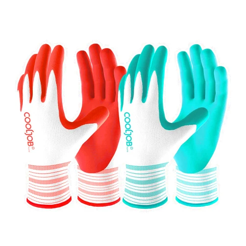 COOLJOB Gardening Gloves Best Gift for Women Ladies, 6 Pairs Breathable Rubber Coated Yard Garden Gloves, Outdoor Protective Work Gloves with Grip, Medium Size Fits Most, Red & Green