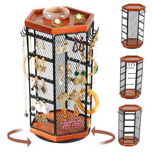 CILXGQLN Jewelry Organizer 360° Rotating Earring Holder Organizer, Hexagon Earring Organizer Necklace Holder Jewelry Display for Necklaces, Earrings, Bracelets, Rings, Watches, Women Girl Gift